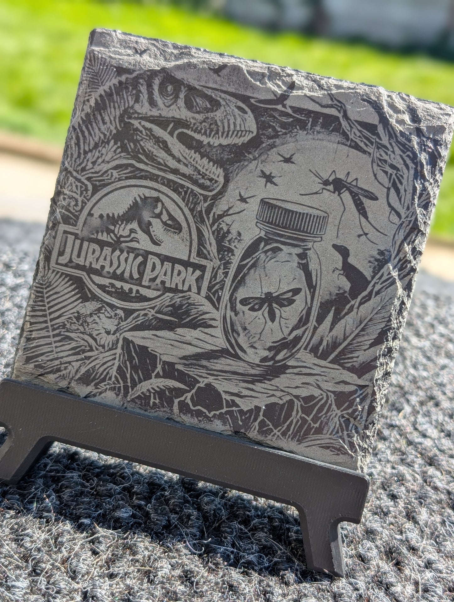 Amber Specimen Coaster – Hyper‑Realistic Mosquito in Jar on Slate Paleo‑Inspired Decor