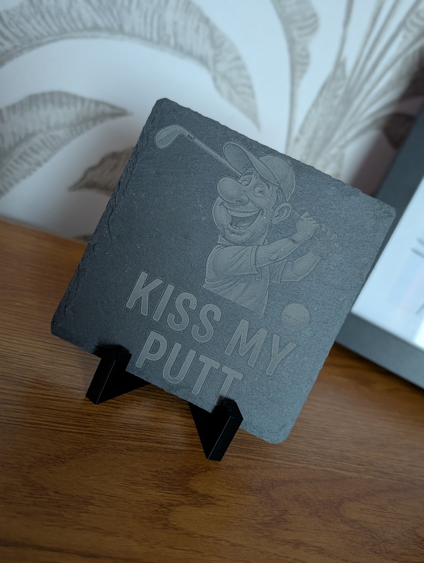 Slate Golf Coaster – “Kiss My Putt” – Funny Engraved Golfer Coaster