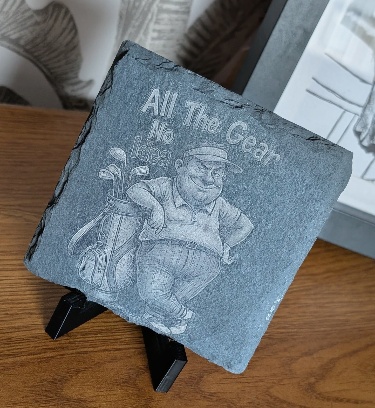 Engraved Slate Coaster – All The Gear No Idea - Premium Deep Engraved Gift for Golfers