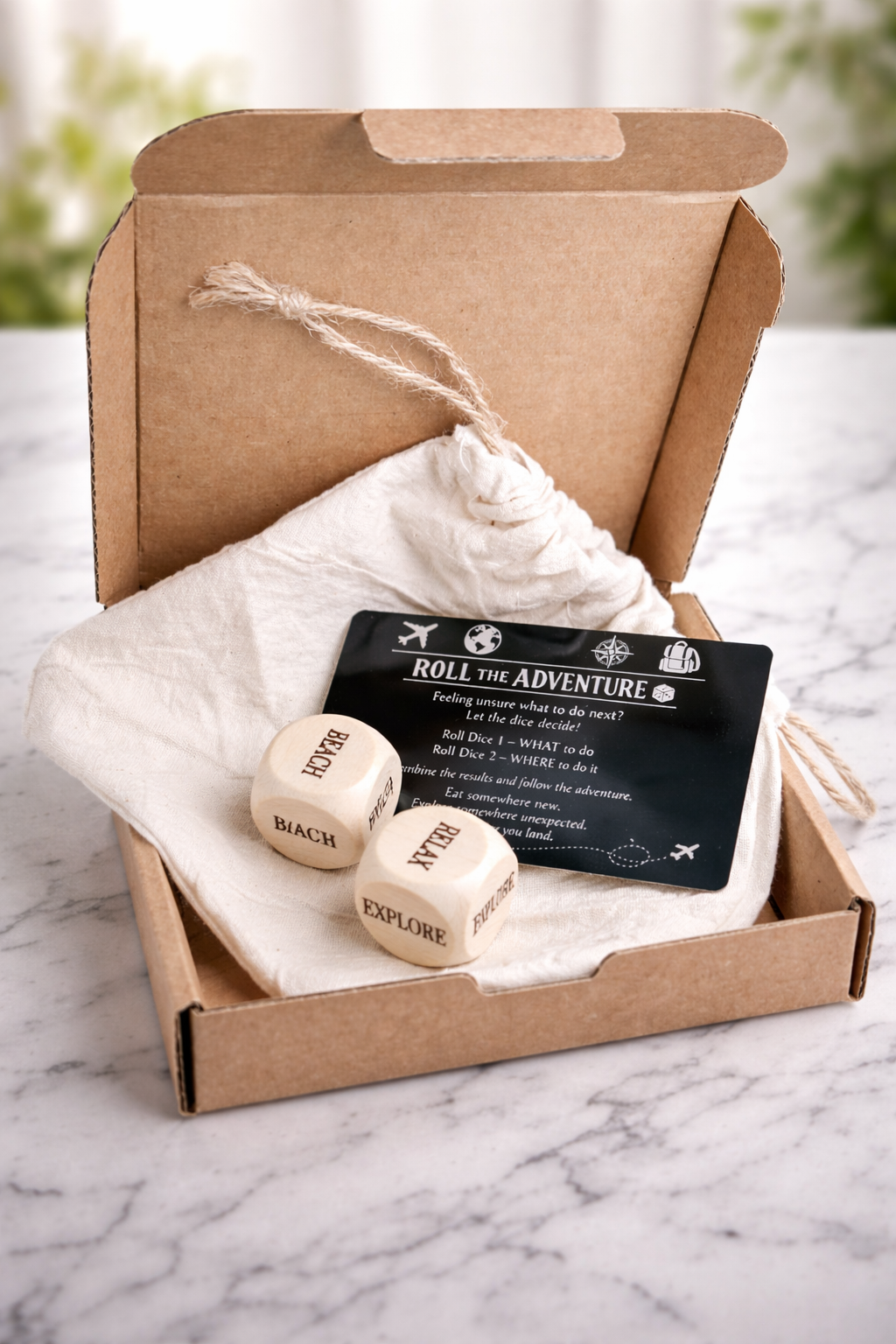 Traveller's Edition Dice Gift Set - Personalised Engraved Dice & Metal Adventure Card with Handcrafted Pouch