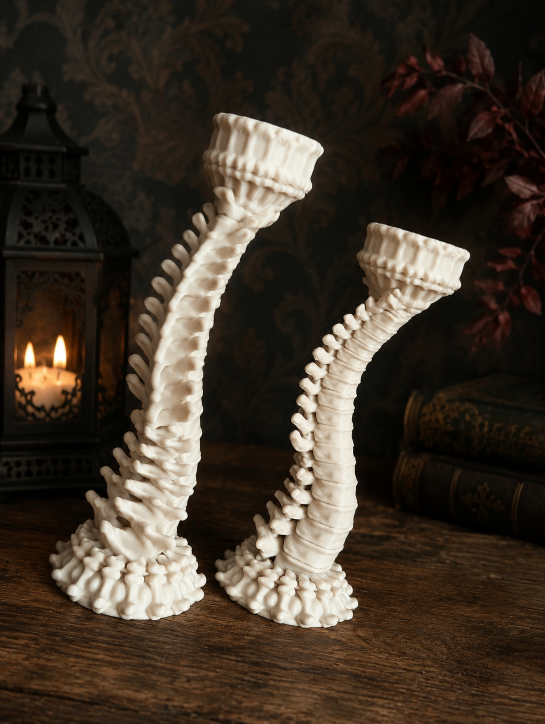 3D Printed Spine Candle Holders – Set of 2 (Battery Tealights Included)