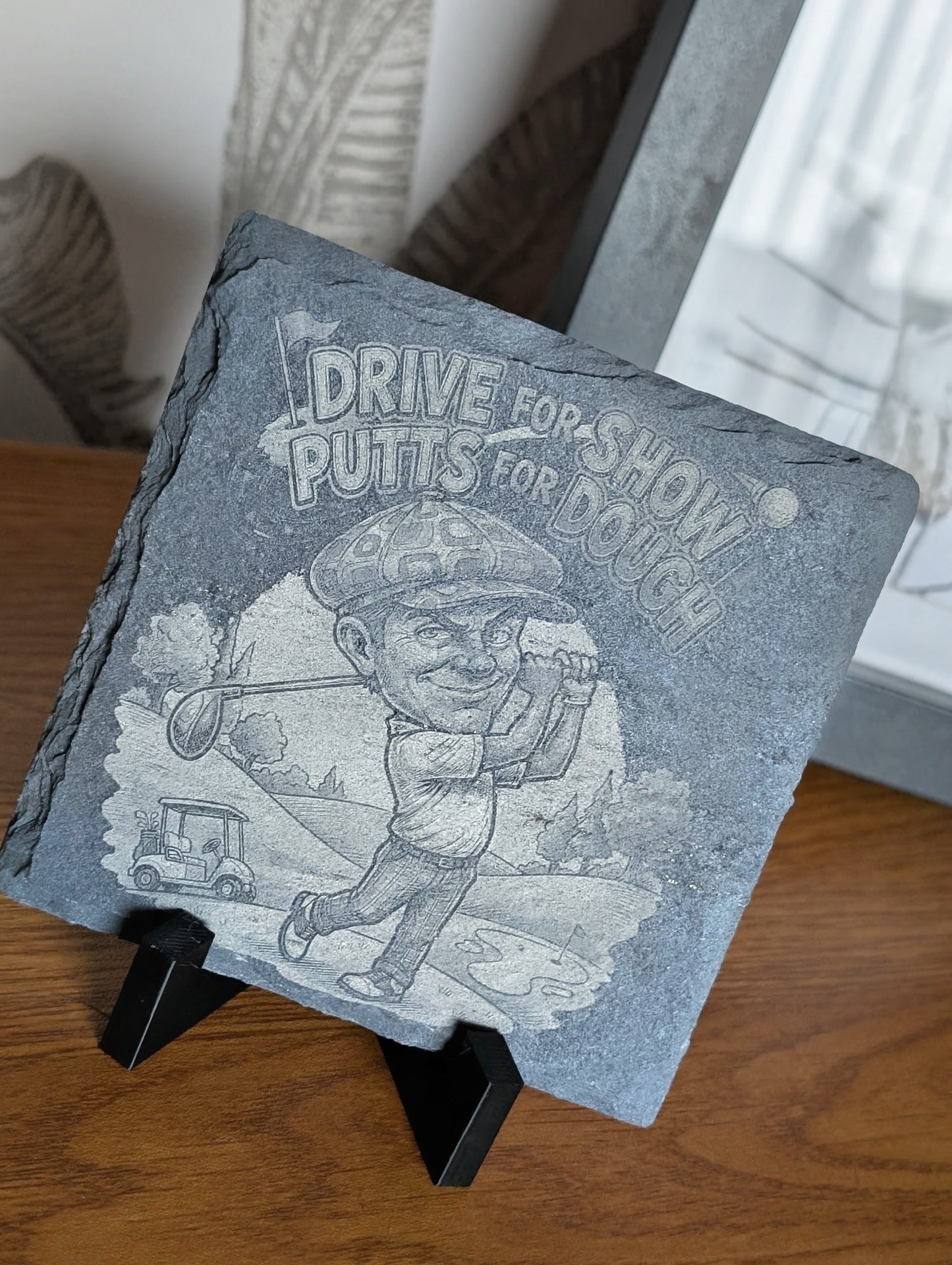 Engraved Slate Coaster – Drive for Show Putts for Dough - Premium Deep Engraved Gift for Golfers