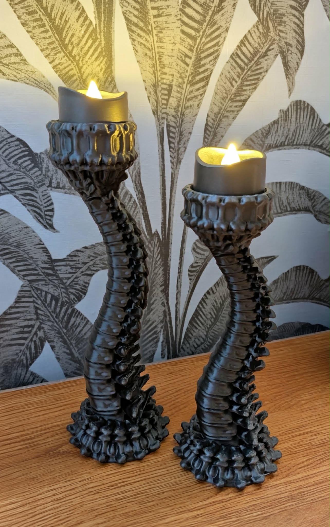 3D Printed Spine Candle Holders – Set of 2 (Battery Tealights Included)