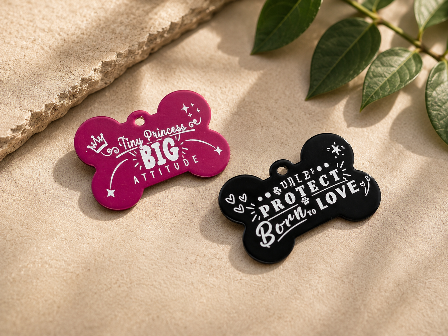 Funny Dog Tags – Not Your Usual Dog Tag | Colourful Pet Tags in Bone, Circle & Heart Shapes + Charm | Personalised Engraved Tag
